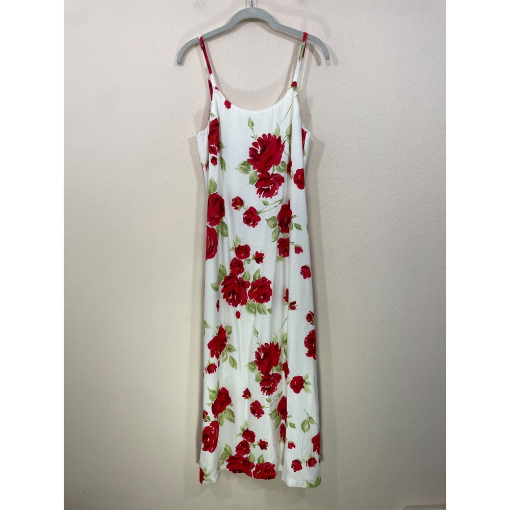 Laura Ashley Size 10 US Dress Floral Roses‎ Sleeveless 54" Long Ivory Made in UK